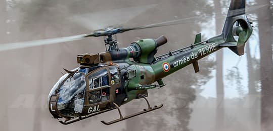 Gazelle helicopter outside the hangar